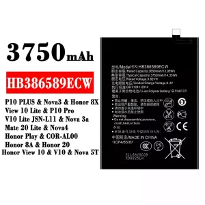 Batteri HB386589ECW til HUAWEI P10 PLUS / Nova3 / Honor 8X / View 10 Lite / P10 Pro  / Nova 3a / Mate 20 Lite / Nova4  /Honor 8A / Honor 20 / Honor View 10 / Nova 5T